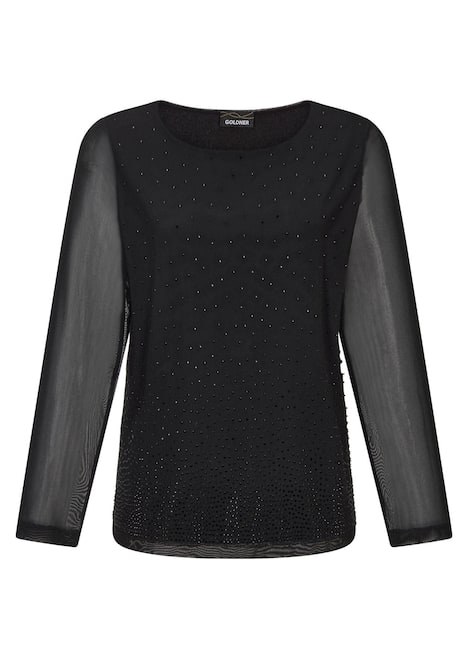 GOLDNER Shirt Shirt van mesh met glittersteentjes