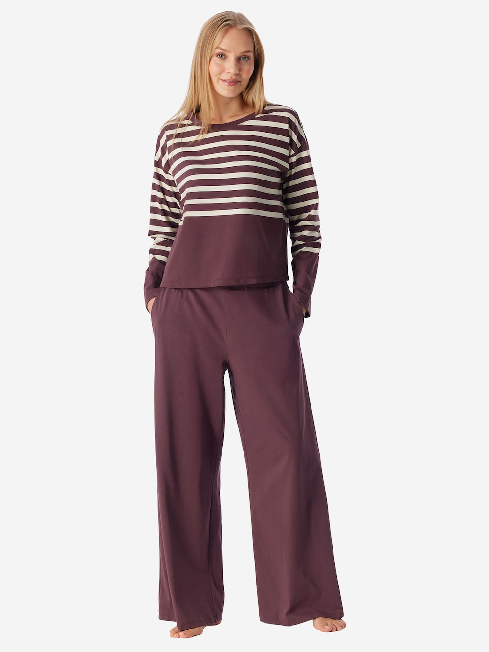 Schiesser Damen Schlafanzug Casual Nightwear kakaobraun