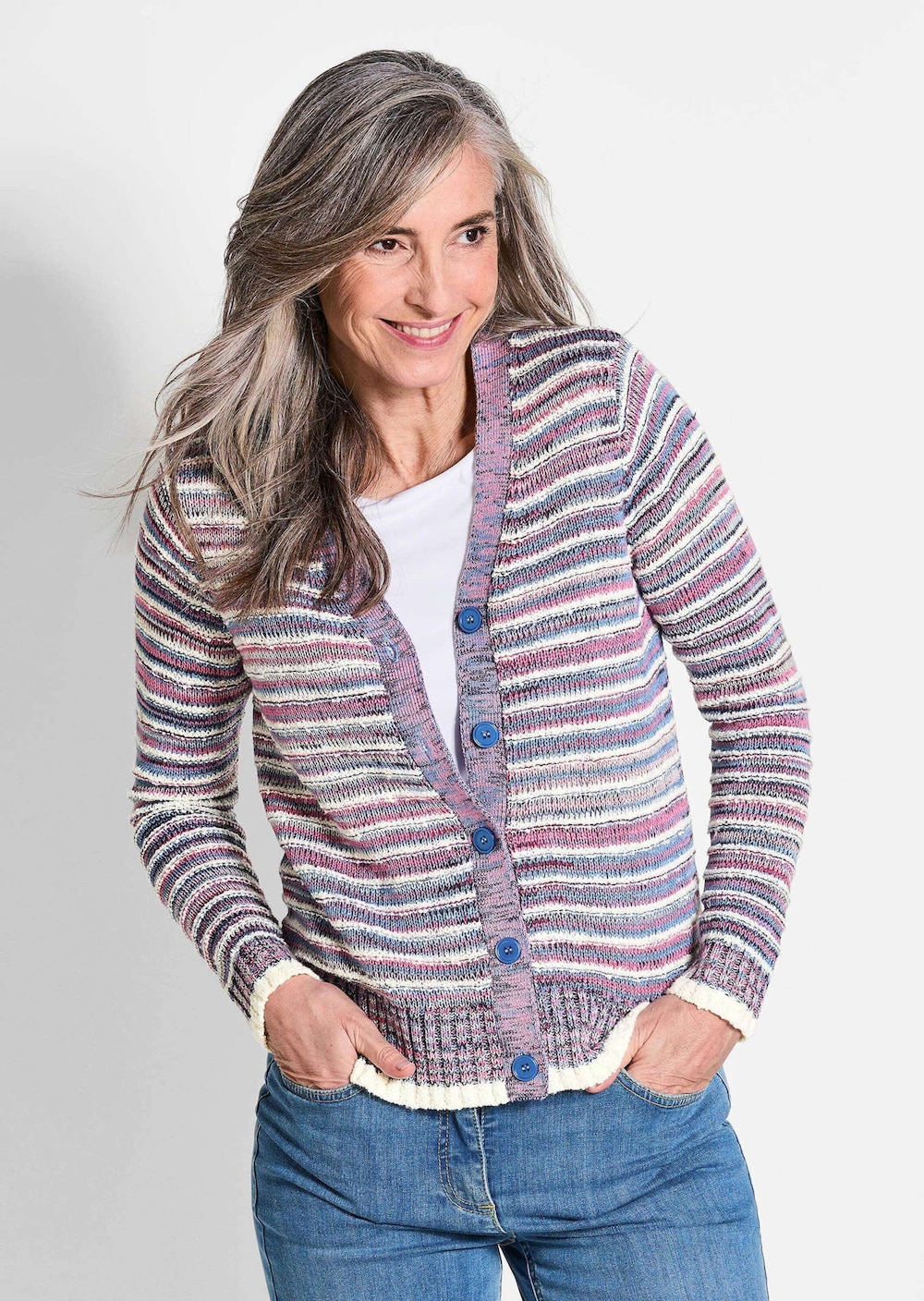 Langarm Jacke Damen mit Grafikmuster und V-Ausschnitt