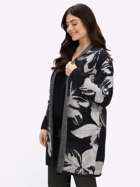 Long-Strickjacke Longstrickjacke mit Jaquardmuster Langarm Schalkragen