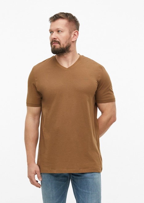 Baumwoll-T-Shirt mit Logo-Print und V-Neck