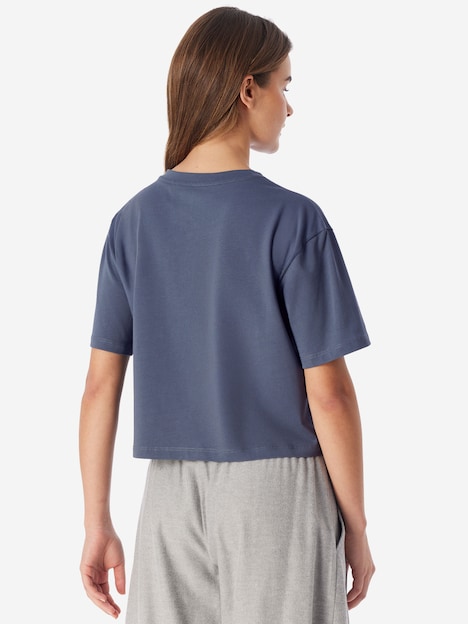 Schiesser Damen Pyjamaoberteil Mix Relax blaugrau