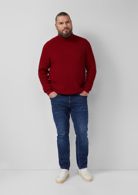 Strukturmix-Pullover aus reiner Baumwolle mit Rollkragen