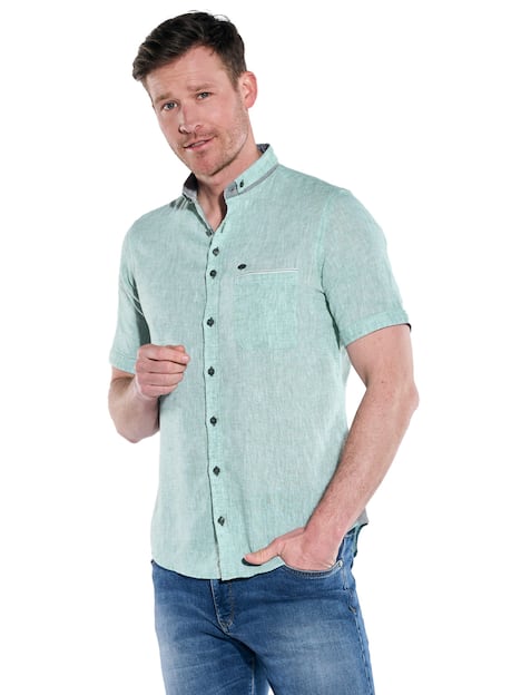 engbers Herren Kurzarm-Hemd mit Leinenanteil , Dunkelgruen