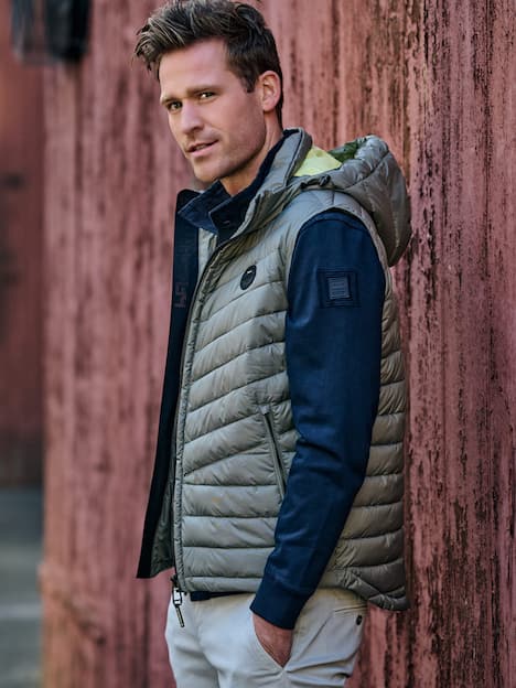 engbers Herren Steppweste mit abnehmbarer Kapuze , Khaki