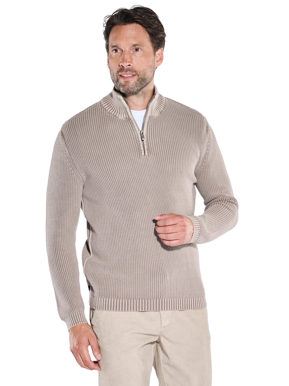 engbers Herren Pullover mit Rippstruktur , Beige