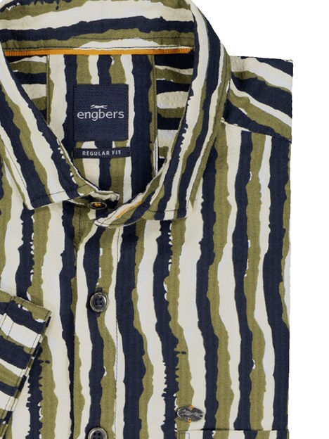 Herren Kurzarm-Hemd gestreift , Oliv