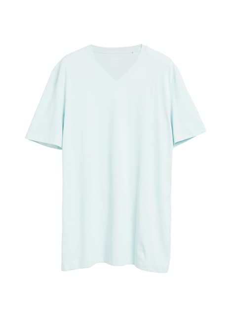 Baumwoll-T-Shirt mit Logo-Print und V-Neck