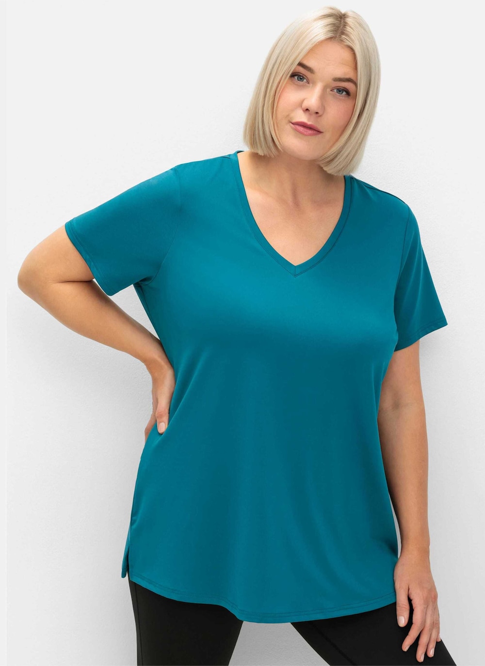 Funktionsshirt Funktionsshirt mit V-Ausschnitt Kurzarm Uni Rundhalskragen