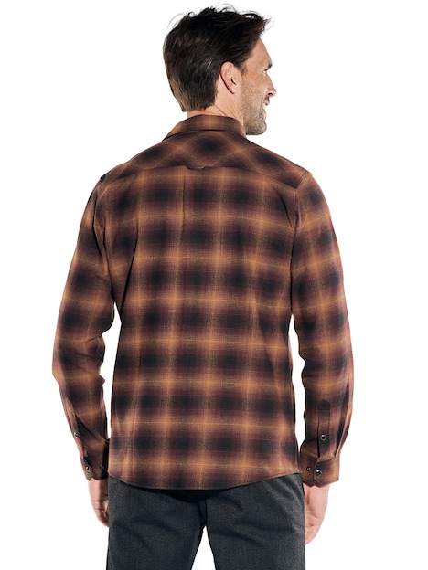Herren Flanell-Karo Overshirt mit Brusttaschen , Dunkelrot