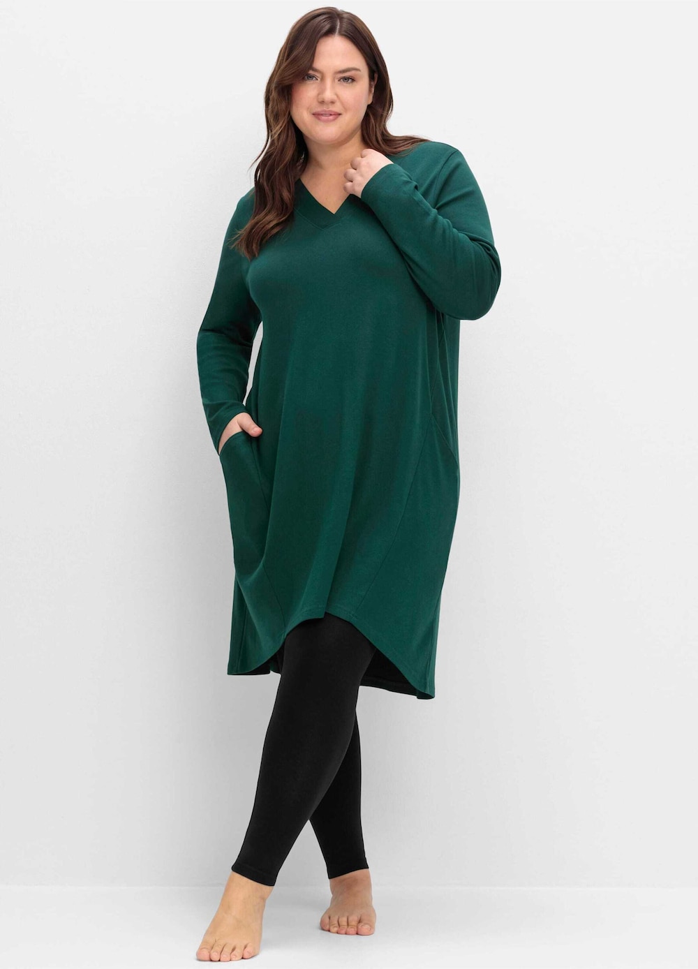 Sweatkleid Langarm Uni Ohne Kragen