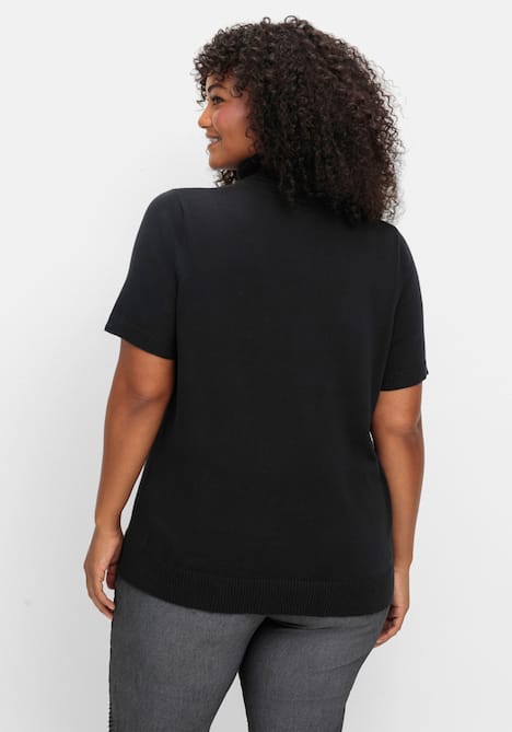 Pullover Kurzarm Jersey Uni Rollkragen