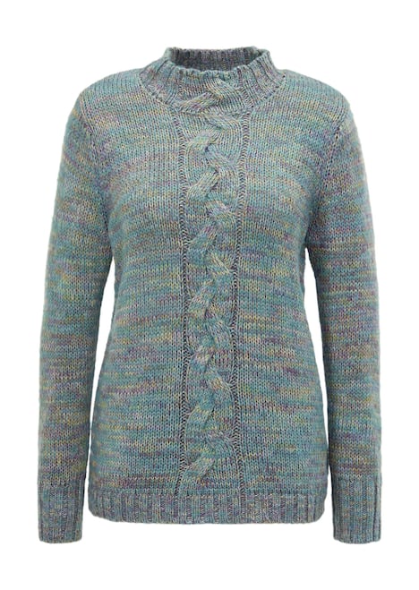 Hüftlanger Langarm Pullover, Zopfstrick