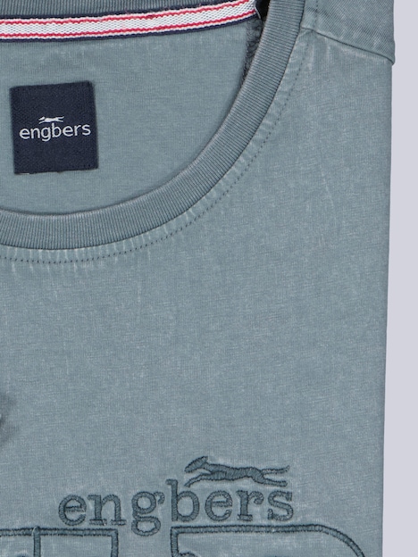 Herren Rundhals-T-Shirt mit Stickerei , Mittelblau