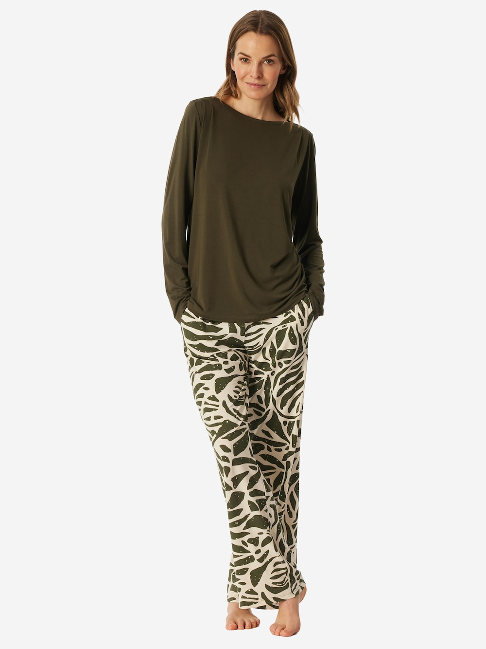 Schiesser Damen Pyjama Selected Premium oliv