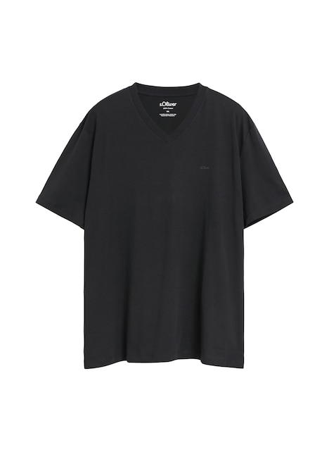 Baumwoll-T-Shirt mit Logo-Print und V-Neck