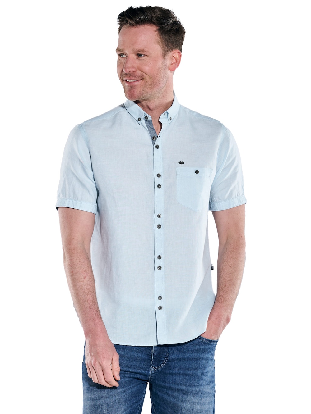 engbers Herren Kurzarm-Hemd mit Leinenanteil , Hellblau