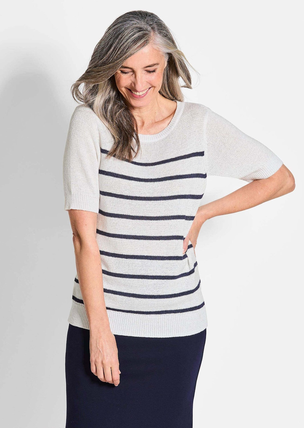 Maritimer Pullover, U-Boot-Ausschnitt
