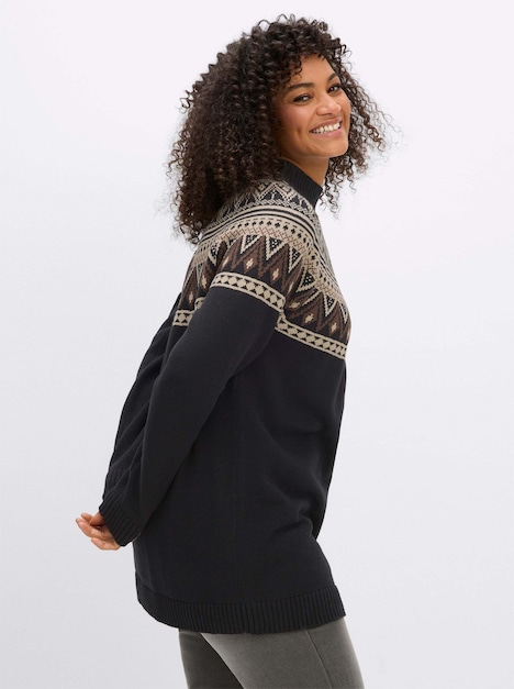 Langarm-Pullover Jacquardpullover im Norweger-Stil Langarm Stehkragen