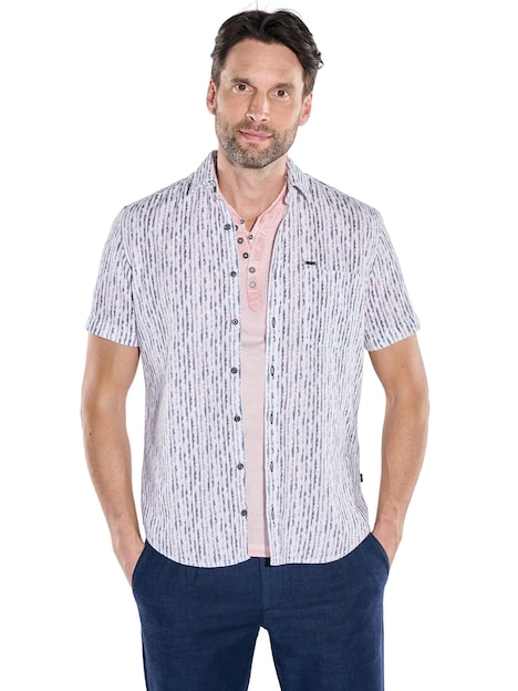 Herren Kurzarmhemd mit Streifen und Brusttasche , Rosa