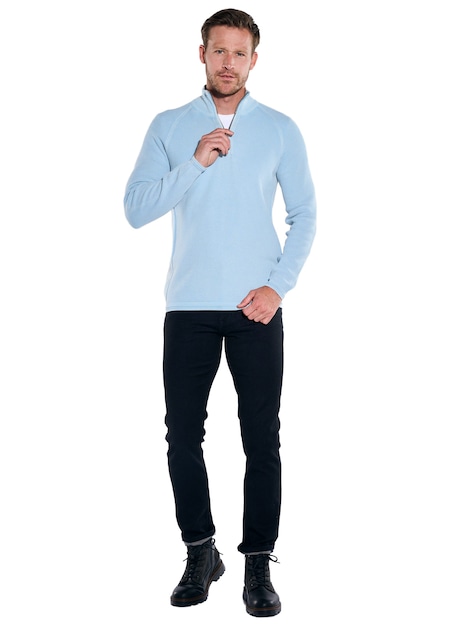 Herren Stehkragen-Pullover mit Reißverschluss , Hellblau