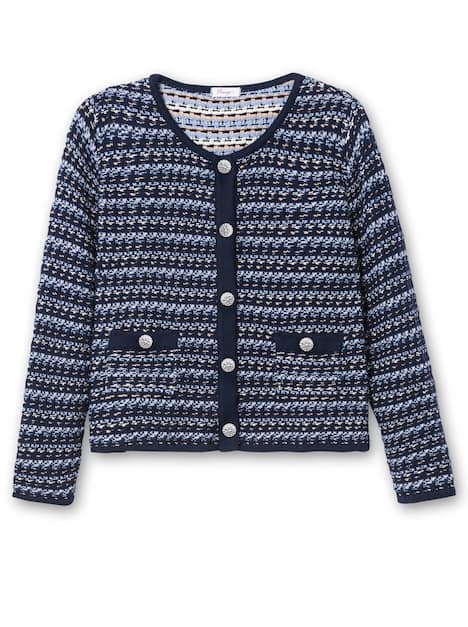 Strickjacke Langarm Grobstrick, Struktur, Mustermix gestrickt Streifen Ohne Kragen