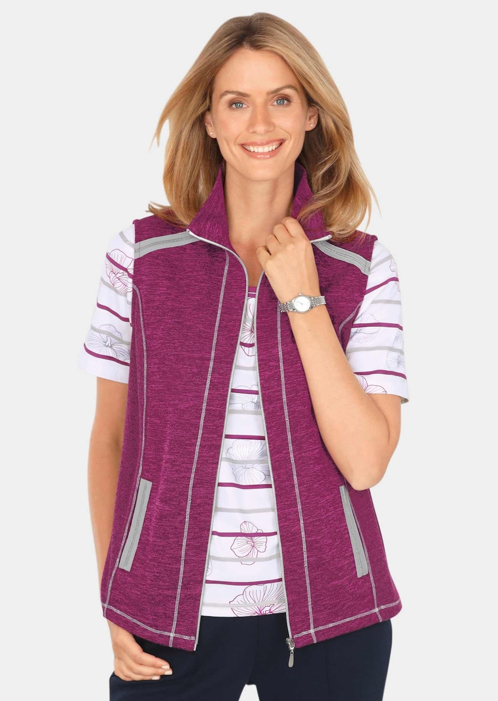 Freizeitweste aus wärmenden Strickfleece mit Stehkragen