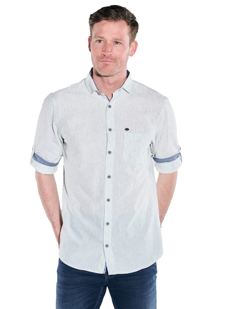 Herren Langarm-Hemd in Seesucker-Qualität , Hellgruen