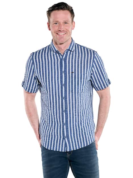 engbers Herren Kurzarm-Hemd gestreift , Saphirblau