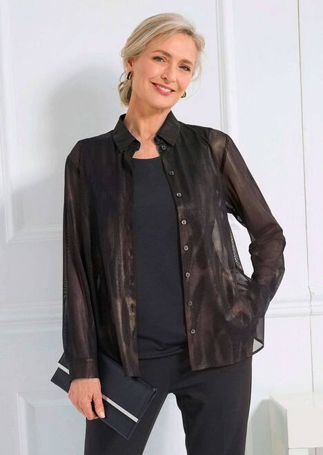 GOLDNER Blouse Blouse van semi-transparant mesh