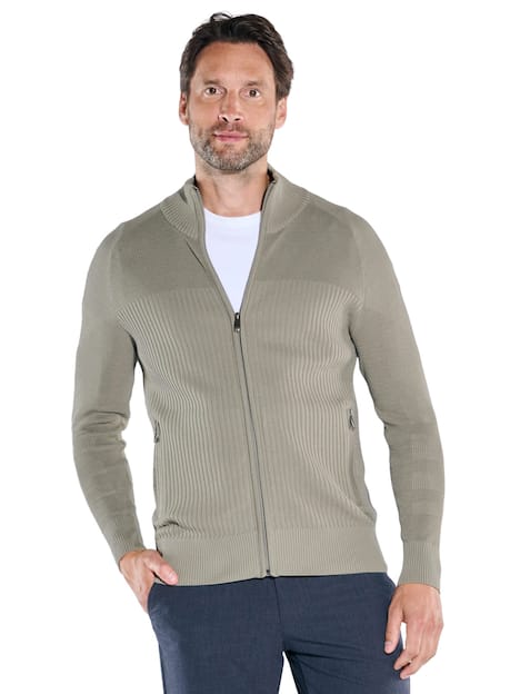 engbers Herren Strickjacke mit Strukturwechsel , Gruen