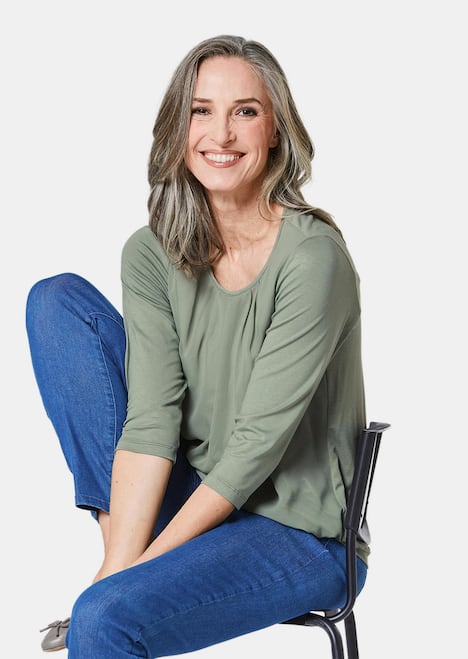 Chiffon-Shirt mit 3/4-Arm, Rundhals