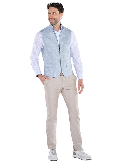 Herren Sakko Weste aus Leinenmix mit Reißverschluss , Hellblau