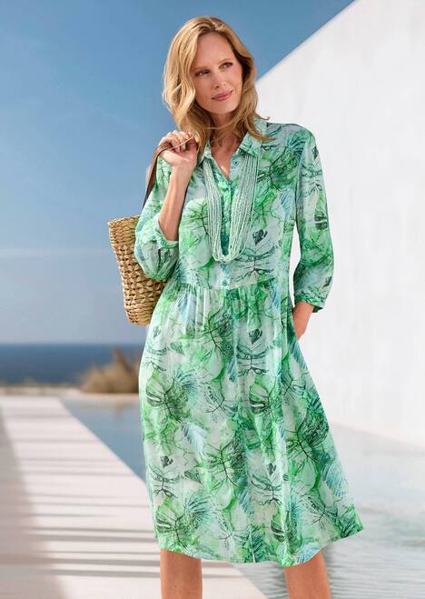 Midikleid mit Blätter-Druck