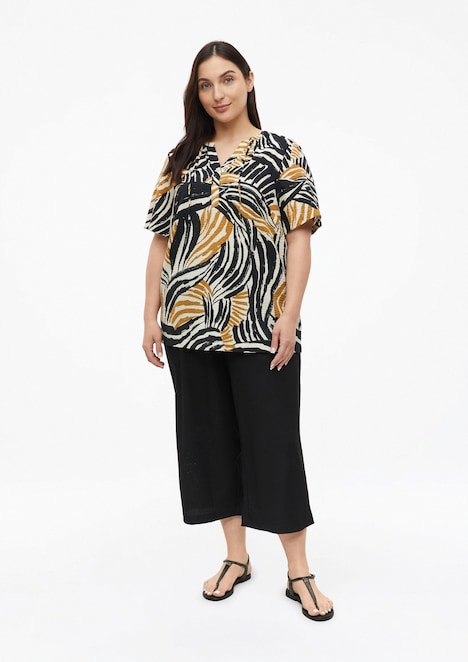 Strukturierte Viskosemix-Bluse mit All-over-Print
