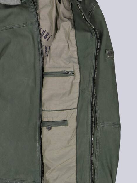 engbers Herren Lederjacke mit abnehmbarer Kapuze , Oliv