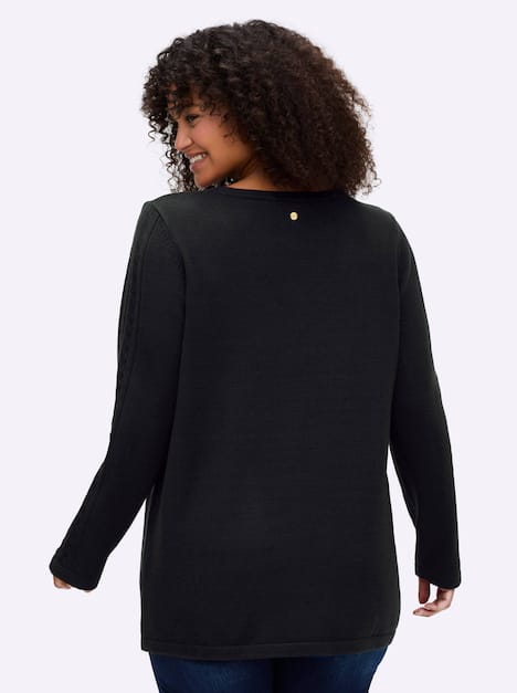 Pullover Langarm Jersey, Ajour Uni Ohne Kragen