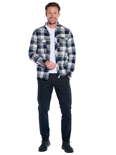 Herren Kariertes Overshirt mit Teddyfütterung , Marineblau