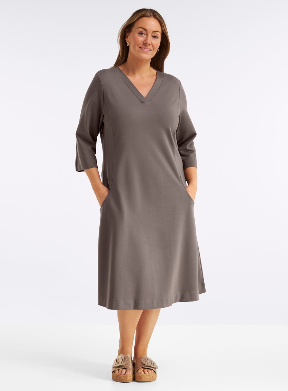 Kleid 3/4-Arm Ohne Kragen