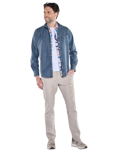 Herren Jeans-Optik Hemd mit Leinenanteil , Indigoblau