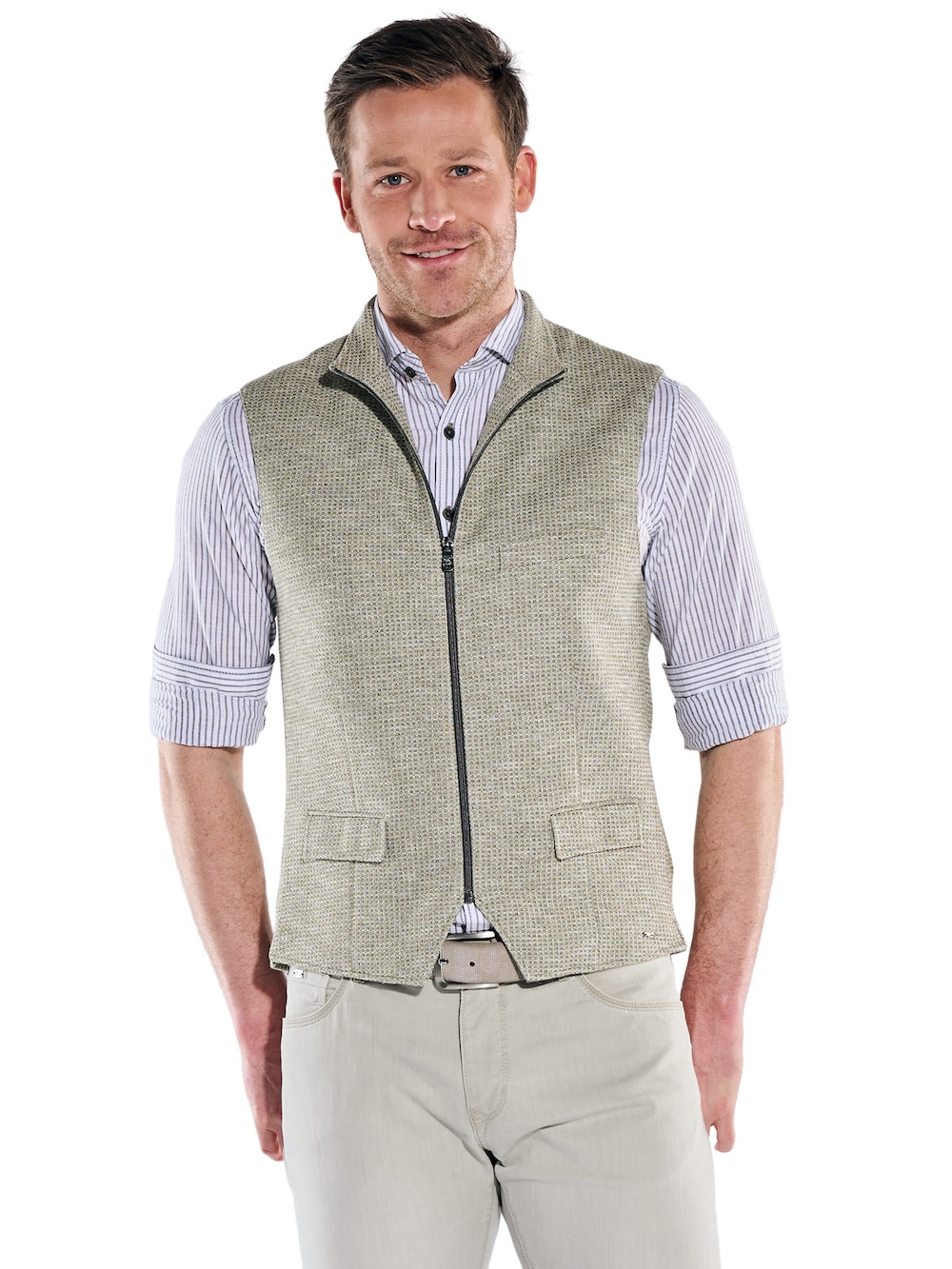 Herren Sakko-Weste in Waffel-Optik made in Europe , Khaki