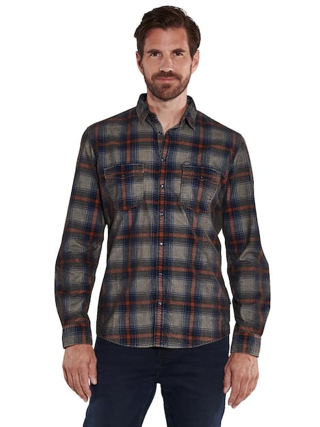 engbers Herren Langarm-Hemd kariert , Hellbraun