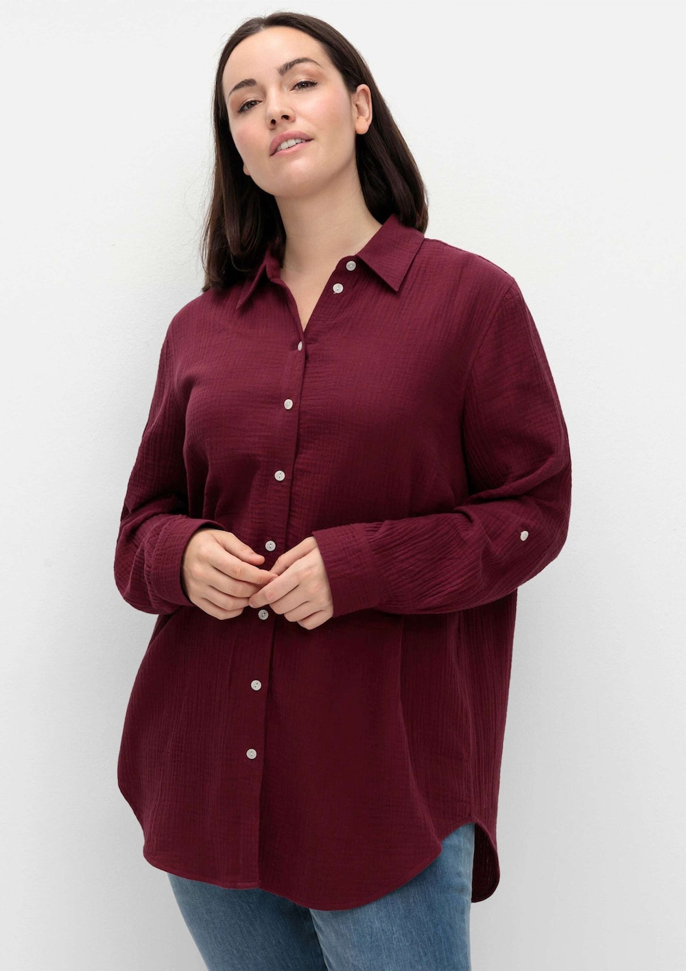 Hemdbluse Langarm Uni Hemdkragen