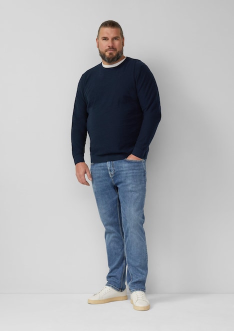 Strickpullover mit Flammgarnstruktur und Rollkante