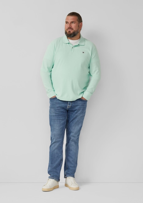Langarm-Poloshirt mit Waffelstruktur und Logo-Patch