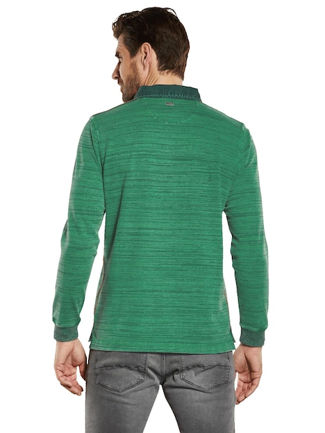 Herren Langarm-Shirt mit Polokragen , Grasgruen