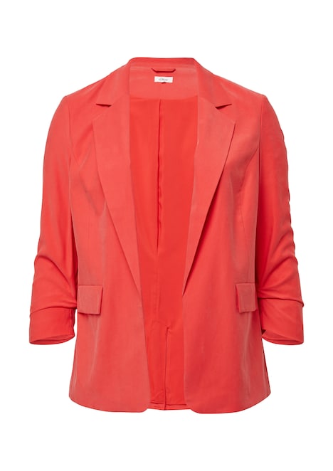 Langer Blazer aus Viskosemix mit Raff-Detail am Ärmel