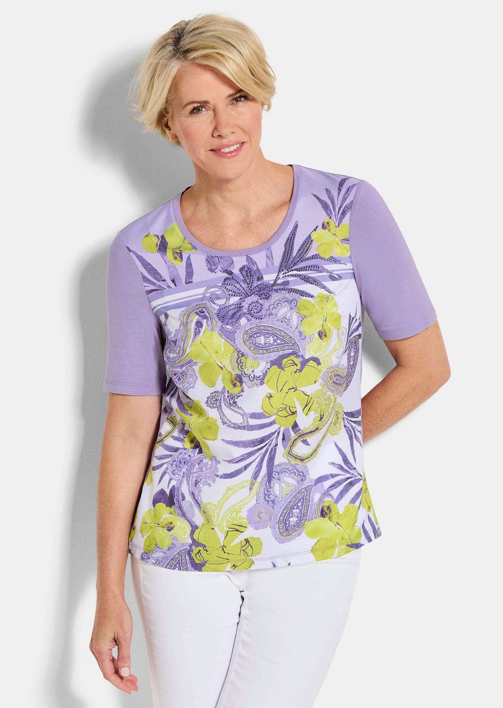 Glanzshirt mit floralem Paisley-Muster