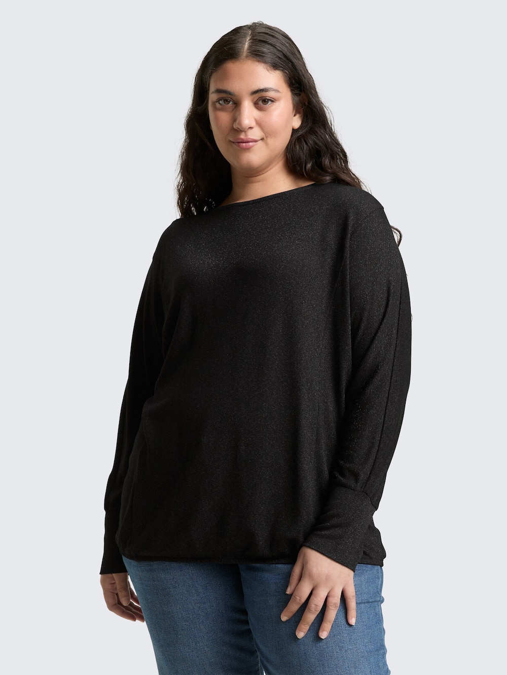 Loose Fit Langarmshirt mit Glitzer-Effekt