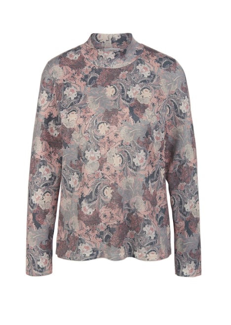 Floraler Strickpullover mit Stehkragen
